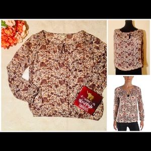 Lucky Brand Sheer Paisley Peasant Long Sleeve Sz S